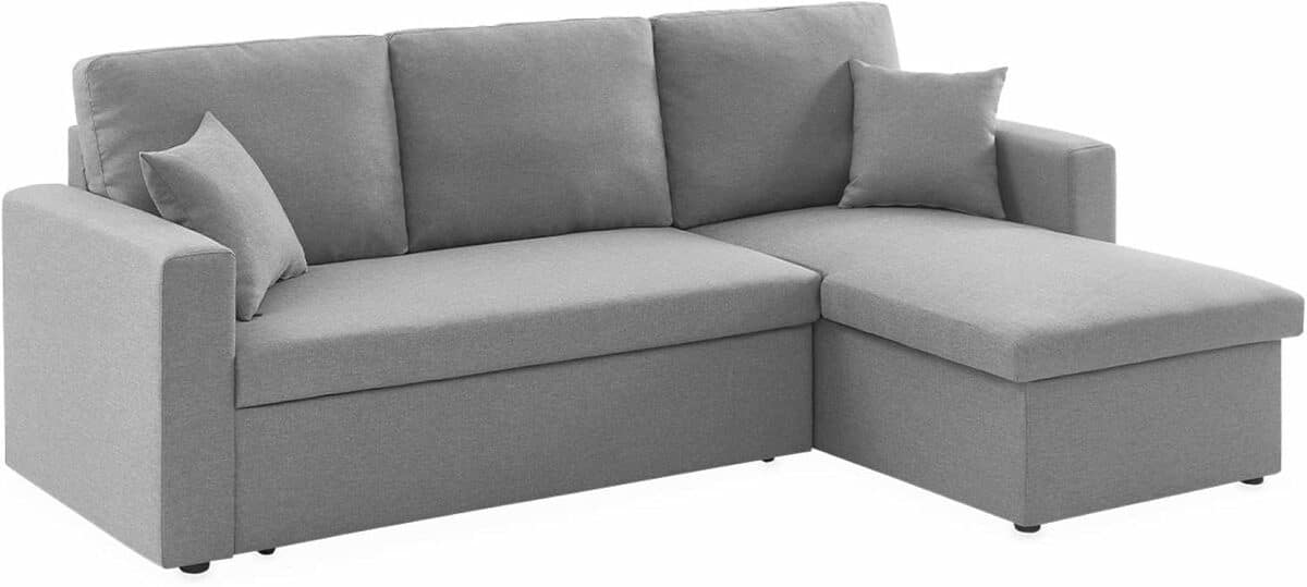 Test du canapé d'angle convertible Alice's Home Ida en tissu gris clair