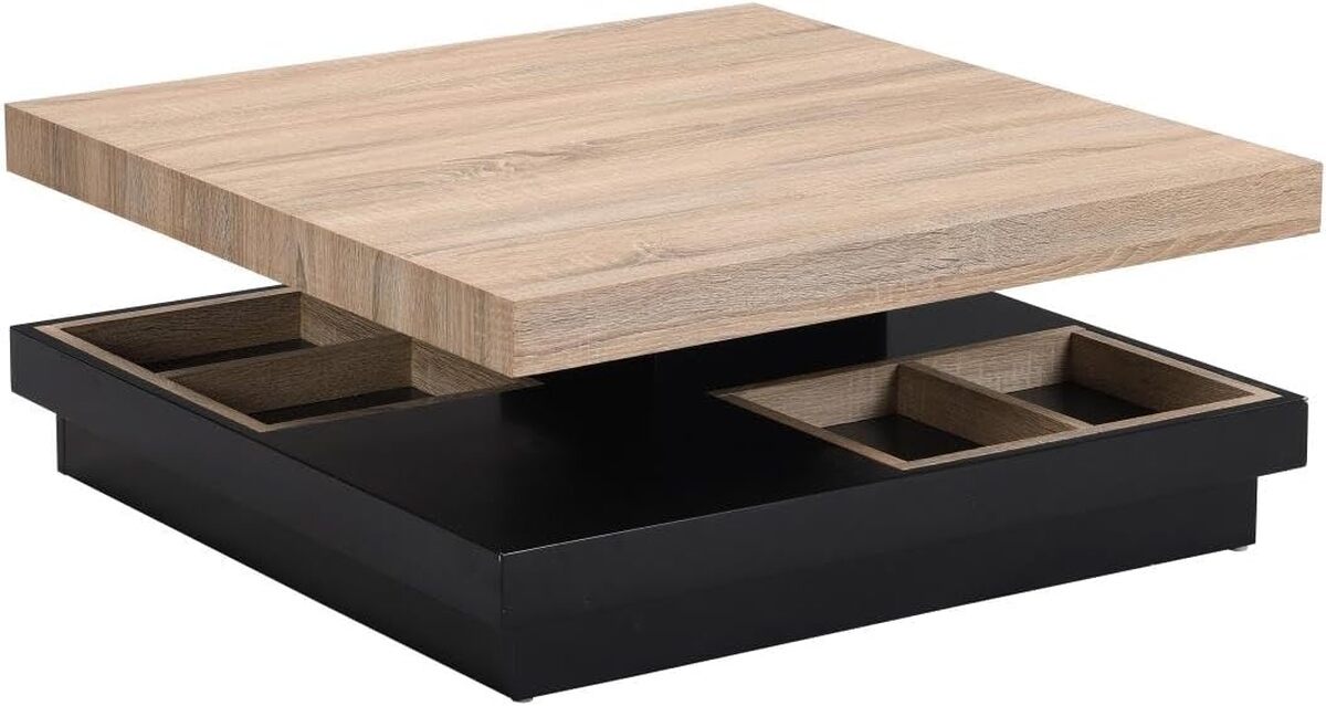 Avis sur la table basse Fausto de Vente-unique : plateau pivotant laqué noir et naturel