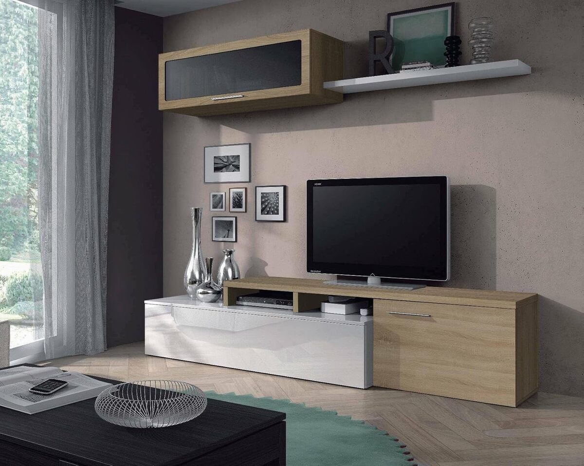 Test : dmora Meuble TV réversible, chêne et blanc brillant