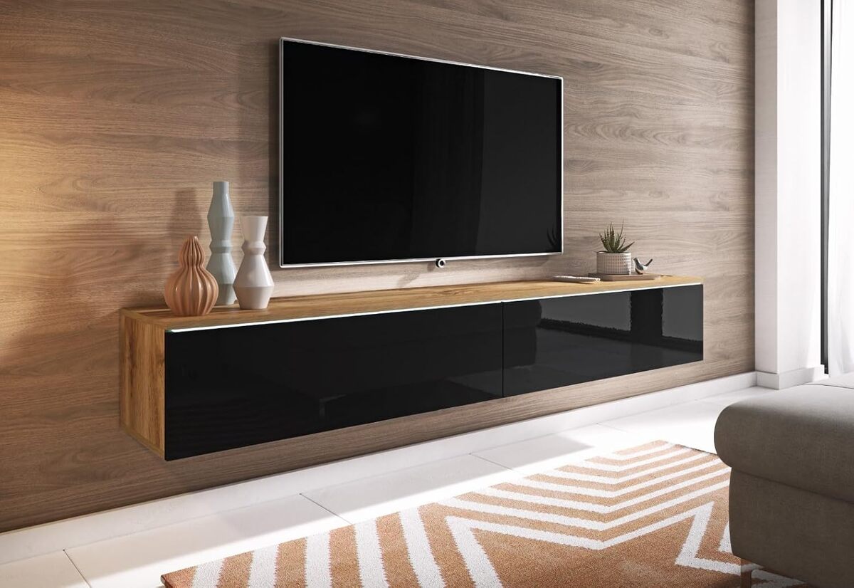 Avis : meuble TV Donna moderne 180 cm, chêne et noir