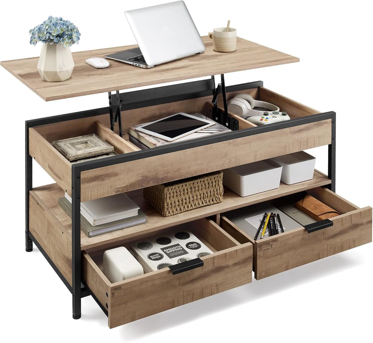 Test : vASAGLE Table Basse Plateau Relevable et Rangement LCT209K02