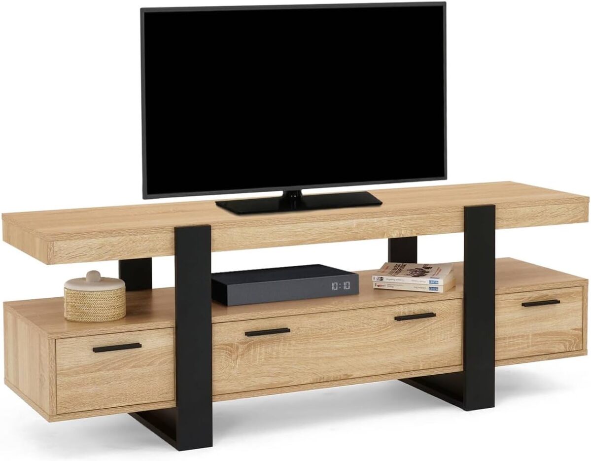 Test meuble TV Phoenix 140 cm : design noir et bois par IDMarket