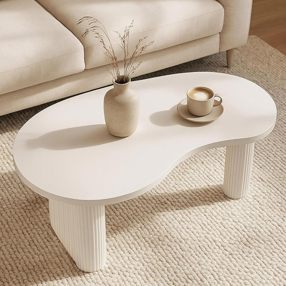 Test de la table basse HWC-O29 : style organique en bois mélaminé blanc
