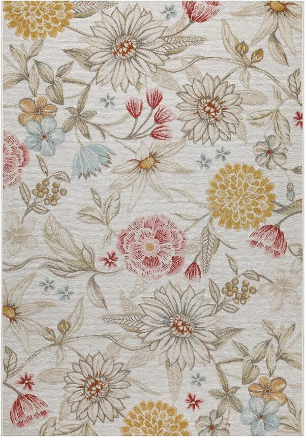 Wecon Home Abloom Tapis moderne résistant aux intempéries pour l'intérieur et l'extérieur - Design floral pour salon, salle à manger, couloir, terrasse et balcon - Abloom (300 x 400 cm, beige)
