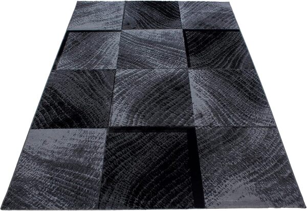 Teppium Tapis de salon moderne à poils courts - 300 x 400 cm - Noir - Moelleux - Lavable - Design à carreaux - Facile d'entretien