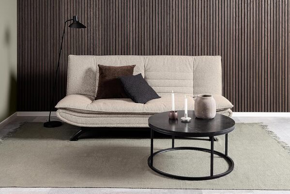 AC Design Furniture Jasper Canapé-lit Beige 3 Positions allongées, Moderne, 3 Places sans accoudoirs, canapé rembourré avec Housse bouclé et Pieds Noirs, l196 x H 91 x P 98 cm