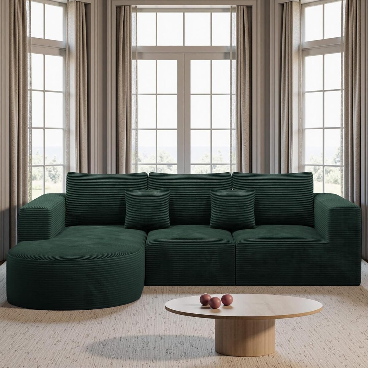 Test : canapé-lit d'angle modulable Hawthyhome en corduroy vert 270 cm