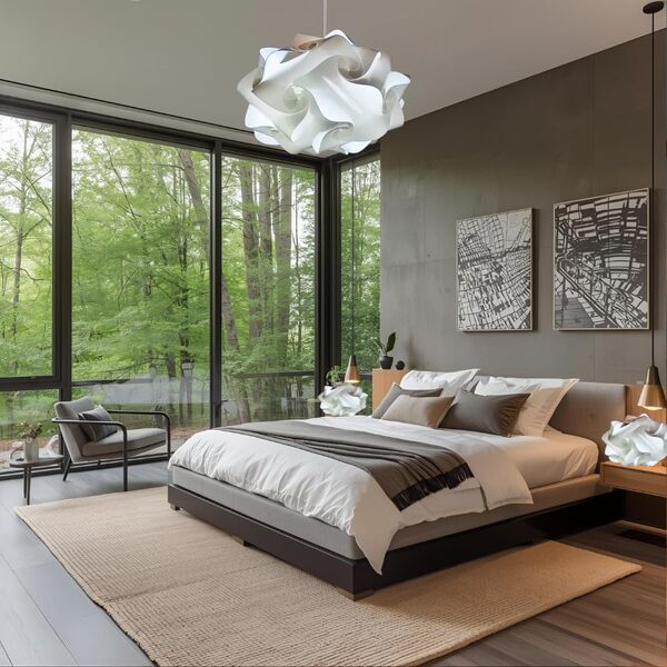 Très belle jeu luminaires chambre: Lampe Suspension moderne UFO + 2 lampes chevets abats-jour Design blanche [Classe énergétique A+++]