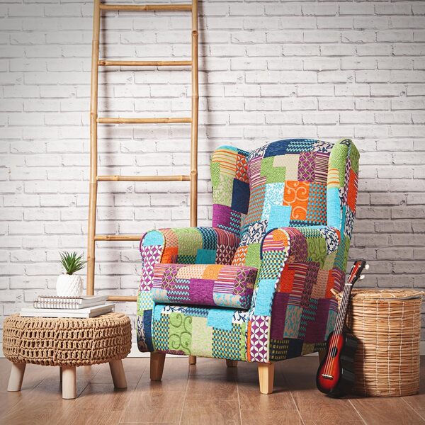 SUENOSZZZ-ESPECIALISTAS DEL DESCANSO Sueños ZZZ Irene Fauteuil d'allaitement tapissé en tissu patchwork multicolore pour chambre à coucher, salon ou chambre de bébé