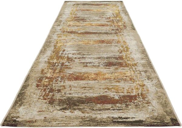 RugVista Gillian Tapis intérieur et extérieur Moderne, 80x300 cm, Coureur, Poil Court, Lavage à la Main, Salon, Chambre, Patio, Balcon, Terrasse, Jardin, Cour, Résiste à l'eau et aux UV, Doré/Multi