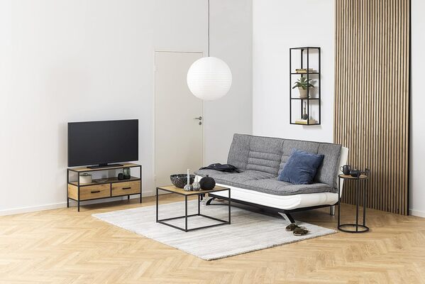 AC Design Furniture Jasper canapé-lit, l : 196 x H : 91 x P : 96 cm, gris/blanc, tissu/PU/chromé