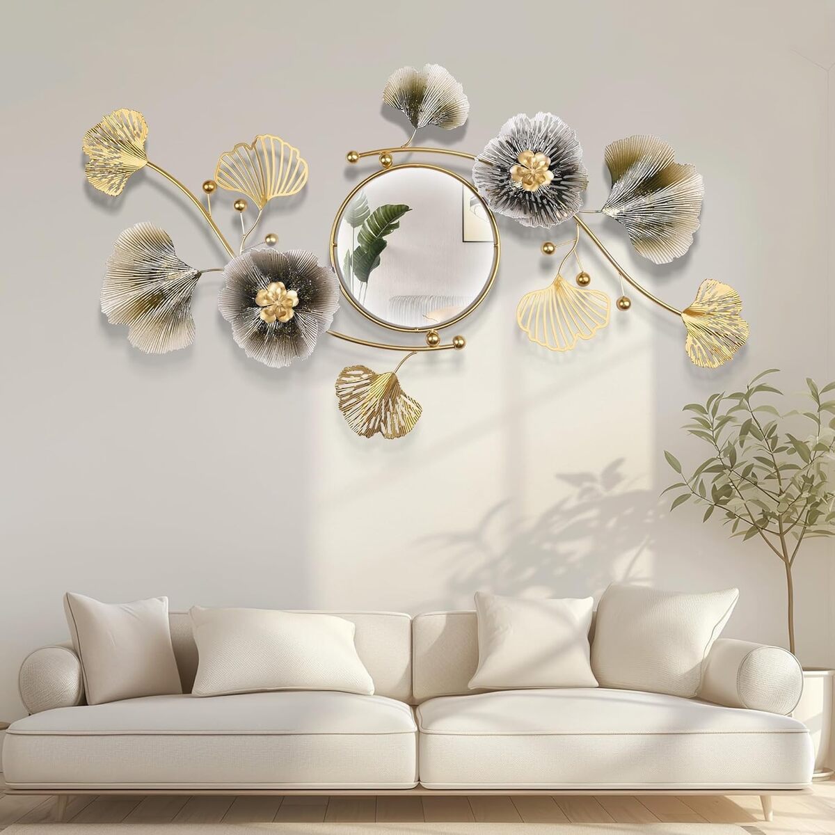 Avis sur le grand miroir mural Blissio, design 3dmetal ginkgo biloba