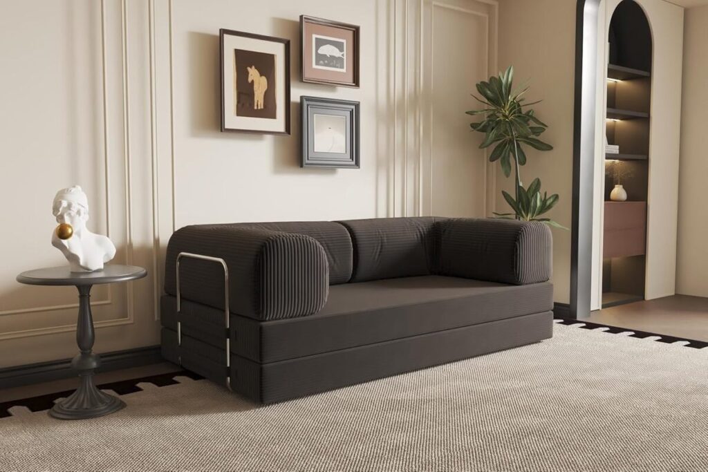 Test : canapé-lit Nimba Literie convertible modulaire en velours côtelé beige