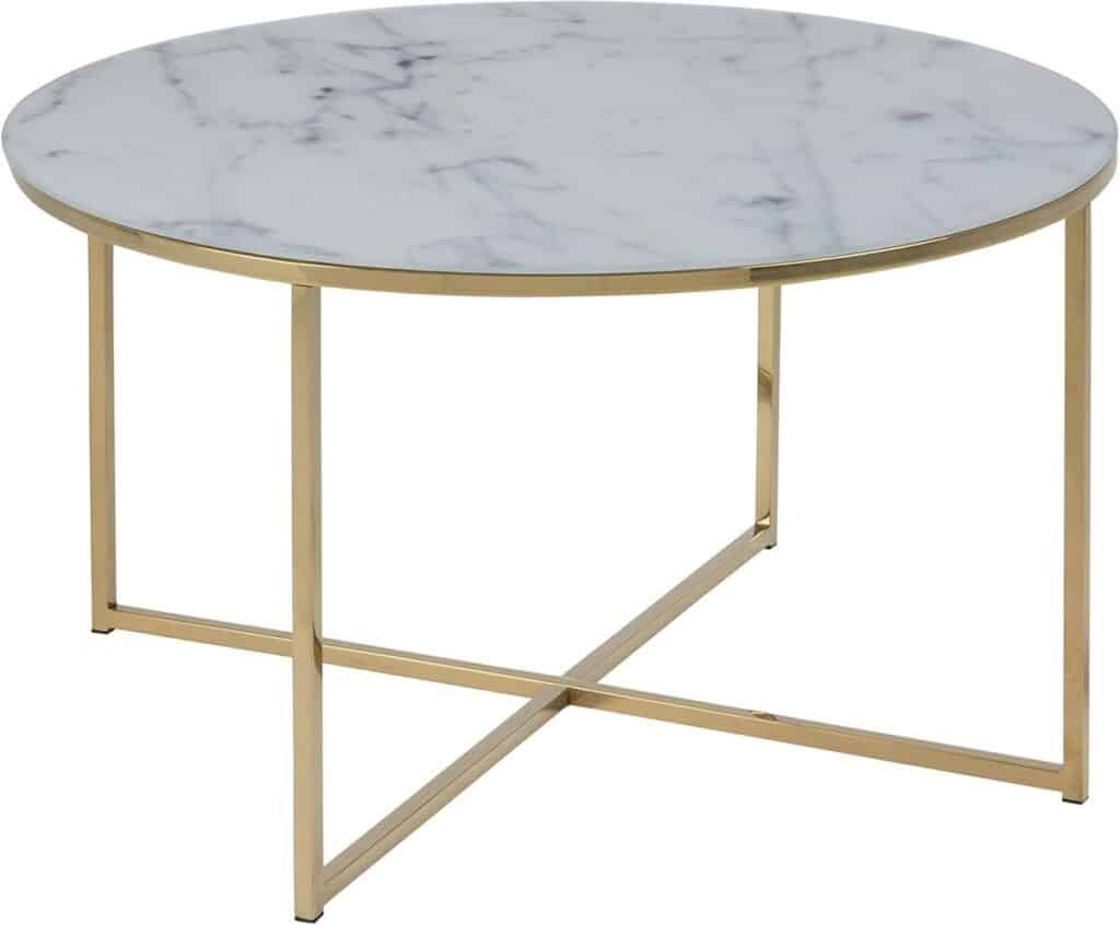 Test de la table basse ronde Antje d'AC Design : élégance marbre vert doré