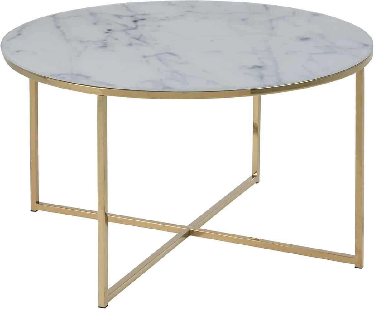 Test de la table basse ronde Antje d'AC Design : élégance marbre vert doré