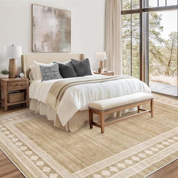 GarveeHome Grand tapis moderne pour salon, tapis géométrique lavable avec revers antidérapant, tapis doux à poils ras et bordure, housse de sol contemporaine pour chambre à coucher, 25,4 x 33,3 cm