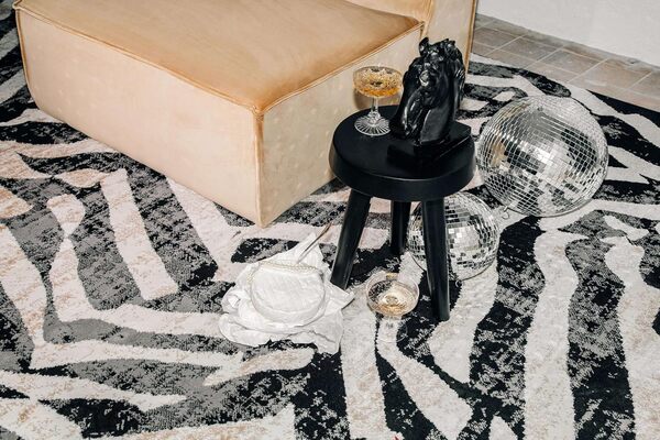 RugVista Nalori Tapis Moderne, 200x300 cm, Rectangulaire, Poil Moyen, Nettoyage à Sec, Salon, Salle de séjour, Chambre, Salle à Manger, Noir/Beige