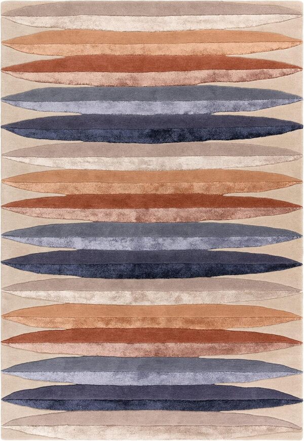 Tapis moderne et soyeux fait à la main en laine et viscose pour salon, chambre à coucher, salon – Tapis doux à rayures multicolores – Taille XL – 200 x 290 cm