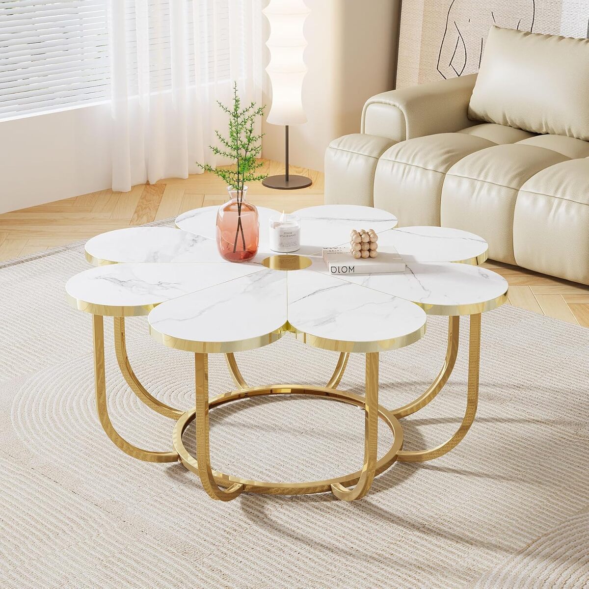 Avis sur la table basse florale Tribesigns blanc et or